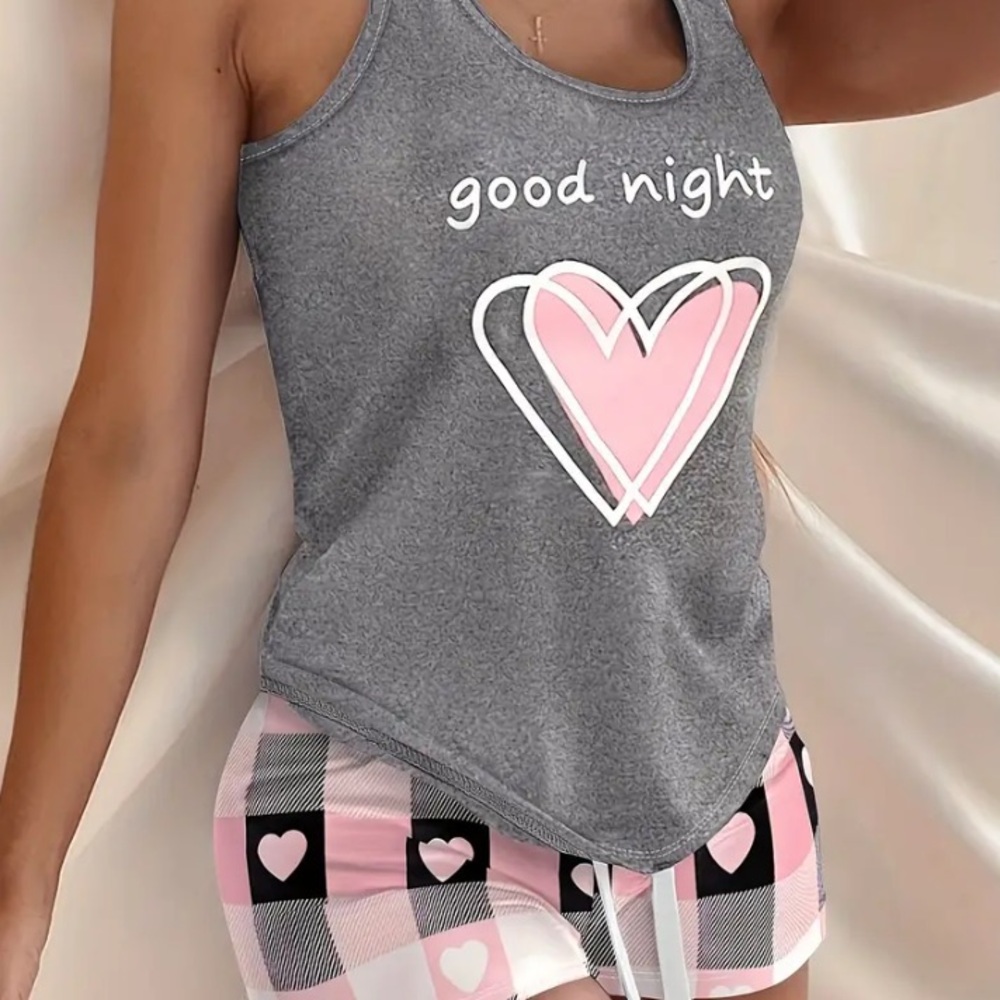 Casual Heart & Letter Print Pajama Set